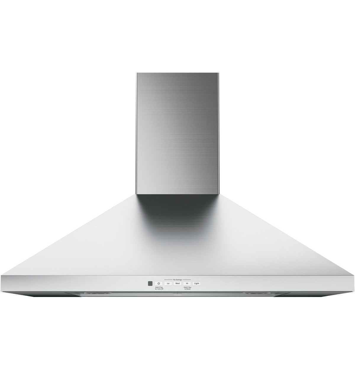 GE JVW5301SJSS stainless steel 30-inch pyramid wall-mount hood, front exterior