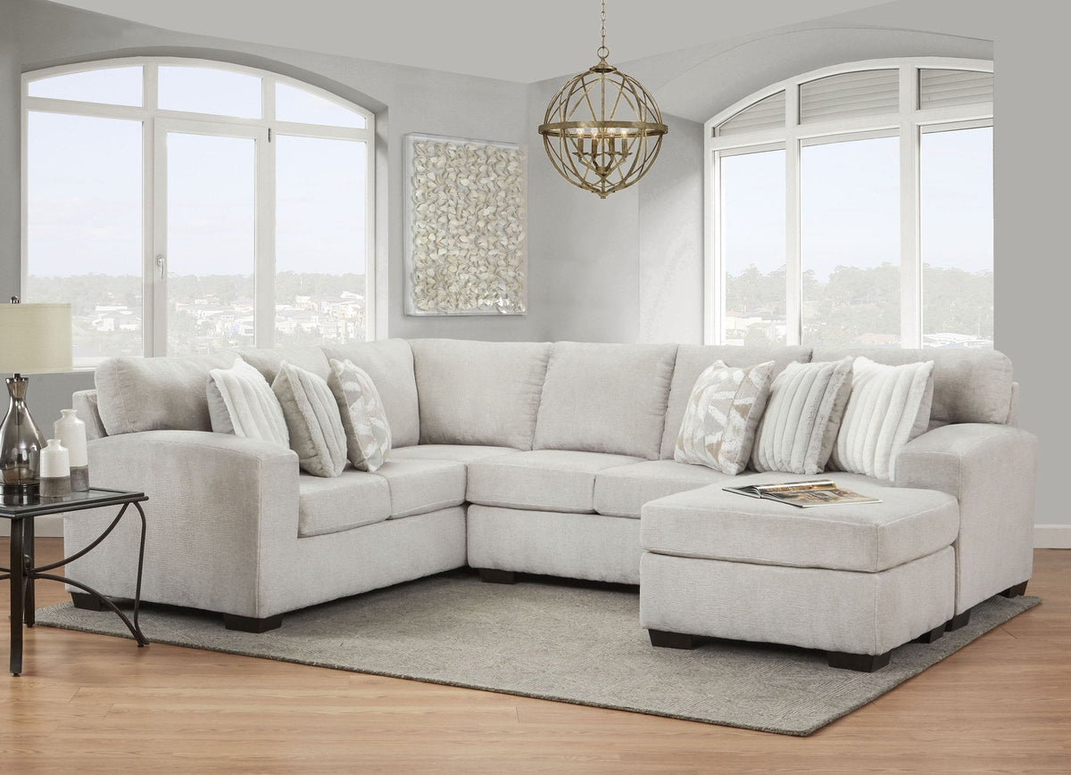 Affordable Furniture 695 Posh Dove four-piece sectional with included floating ottoman in room