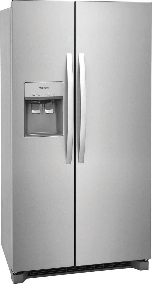 Frigidaire FRSC2333AS stainless steel side-by-side refrigerator, angled exterior