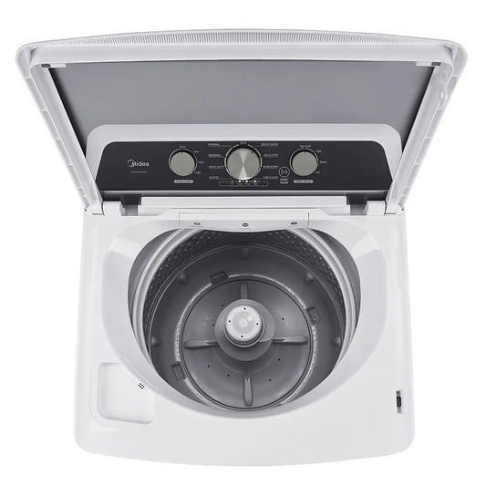 Midea MLTW41A1BWW top-load washer, open lid and agitator