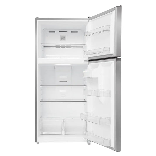 Midea MRT18D3BST top-freezer refrigerator, refrigerator and freezer open