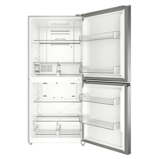 Midea MRU21C7BST convertible freezer with both doors open, showing shelves and drawers