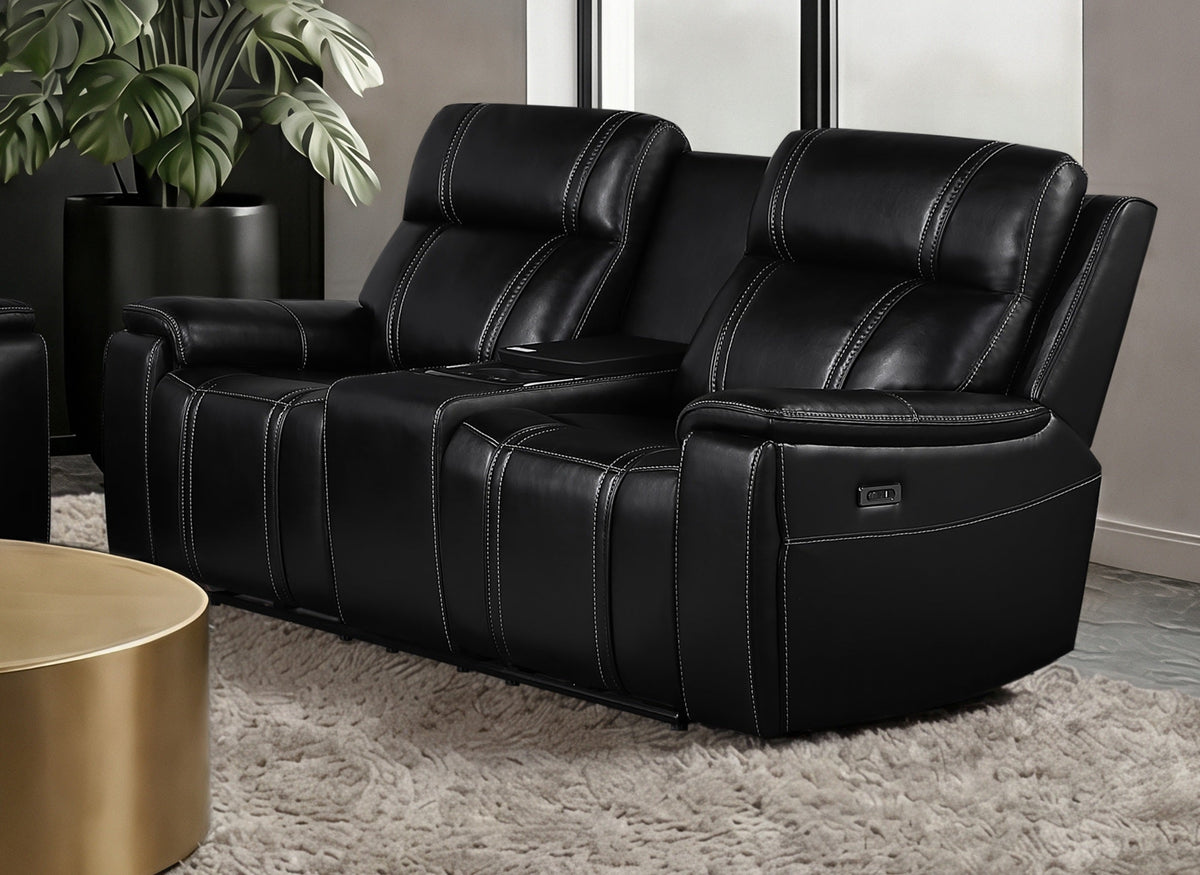 Global Furniture USA U8880 Black Leather Power Console Reclining Loveseat