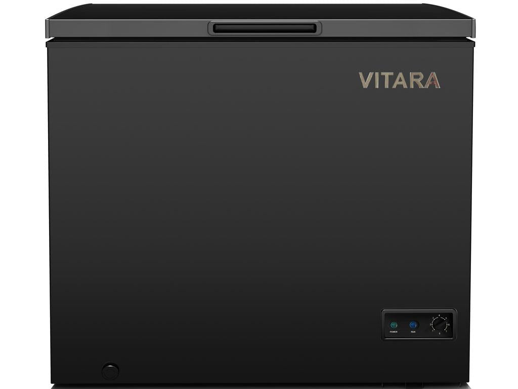 Vitara VCCF0700B4 black chest freezer, closed-lid front exterior