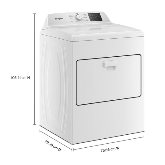 Whirlpool WED4107SW white dryer, dimensions diagram