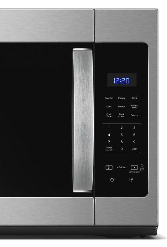 Whirlpool WMH31017HS stainless microwave, touch controls and handle detail # finish_stainless steel