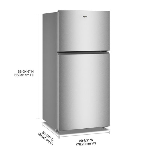 Whirlpool WRTX3119SZ stainless refrigerator, exterior and dimensions diagram