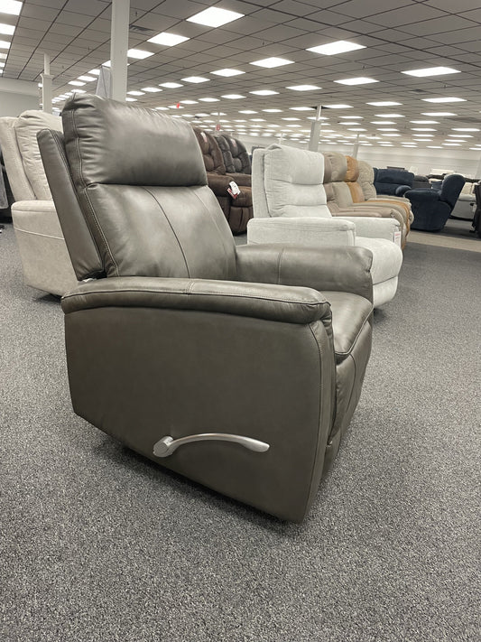 Cheers Dark Gray Plush Padded Leather Manual Swivel Glider Recliner — image 2
