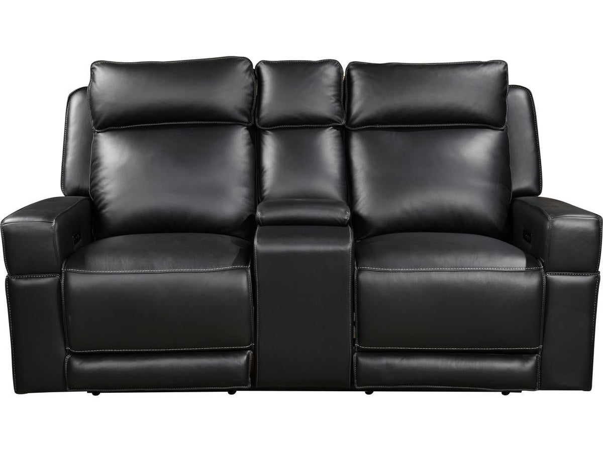 Leather Italia Valley Black Dual Power Console Loveseat