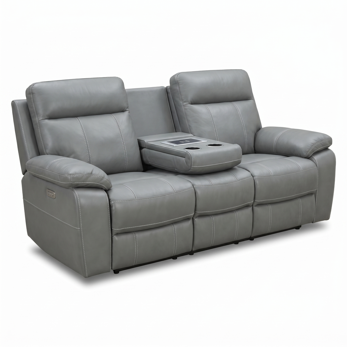 Leather Italia Triple Power Console Leather Loveseat — image 1