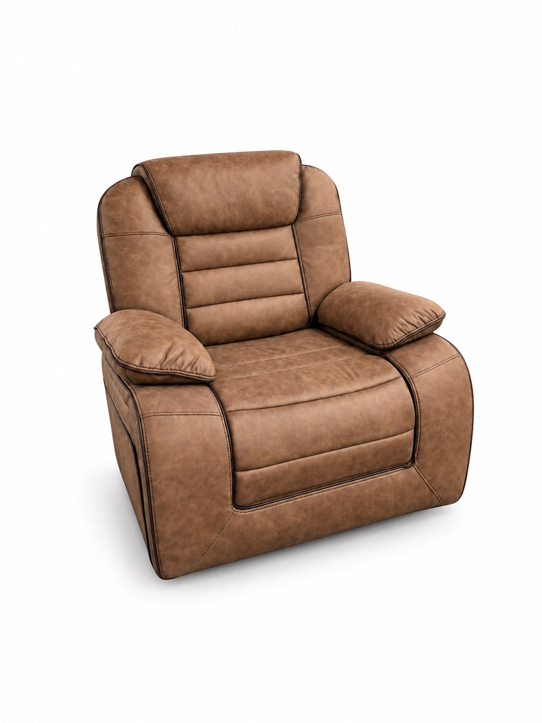 Global Furniture U2250 Brown Manual Glider Recliner shown alone with all seats and footrests upright