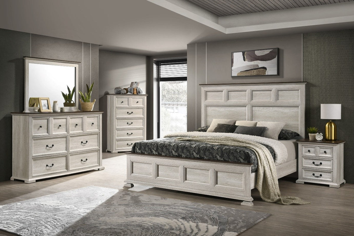 Full room view showcasing the complete 5-piece bedroom set in a warm, inviting setting.