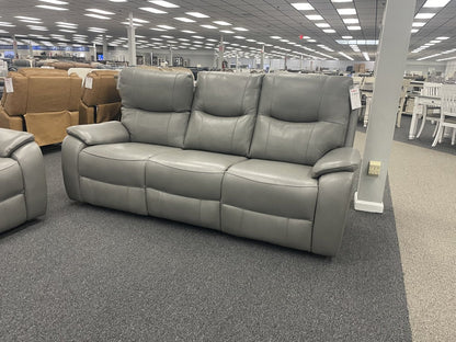 Barcalounger Holloway Light Grey Leather Triple Power Reclining Sofa