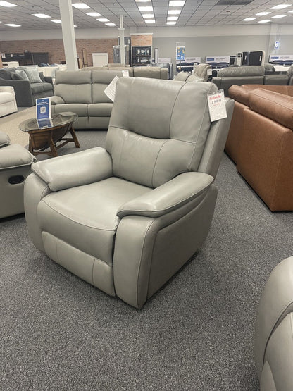 Barcalounger Holloway Light Grey Leather Triple Power Recliner