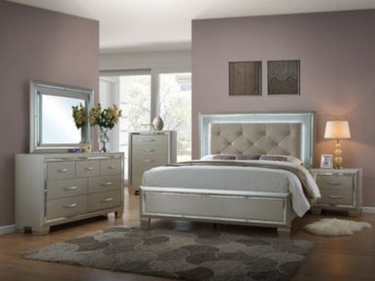 Full view of the vertical mirror elegantly placed on a matching dresser, showcasing its frame and reflective qualities.
