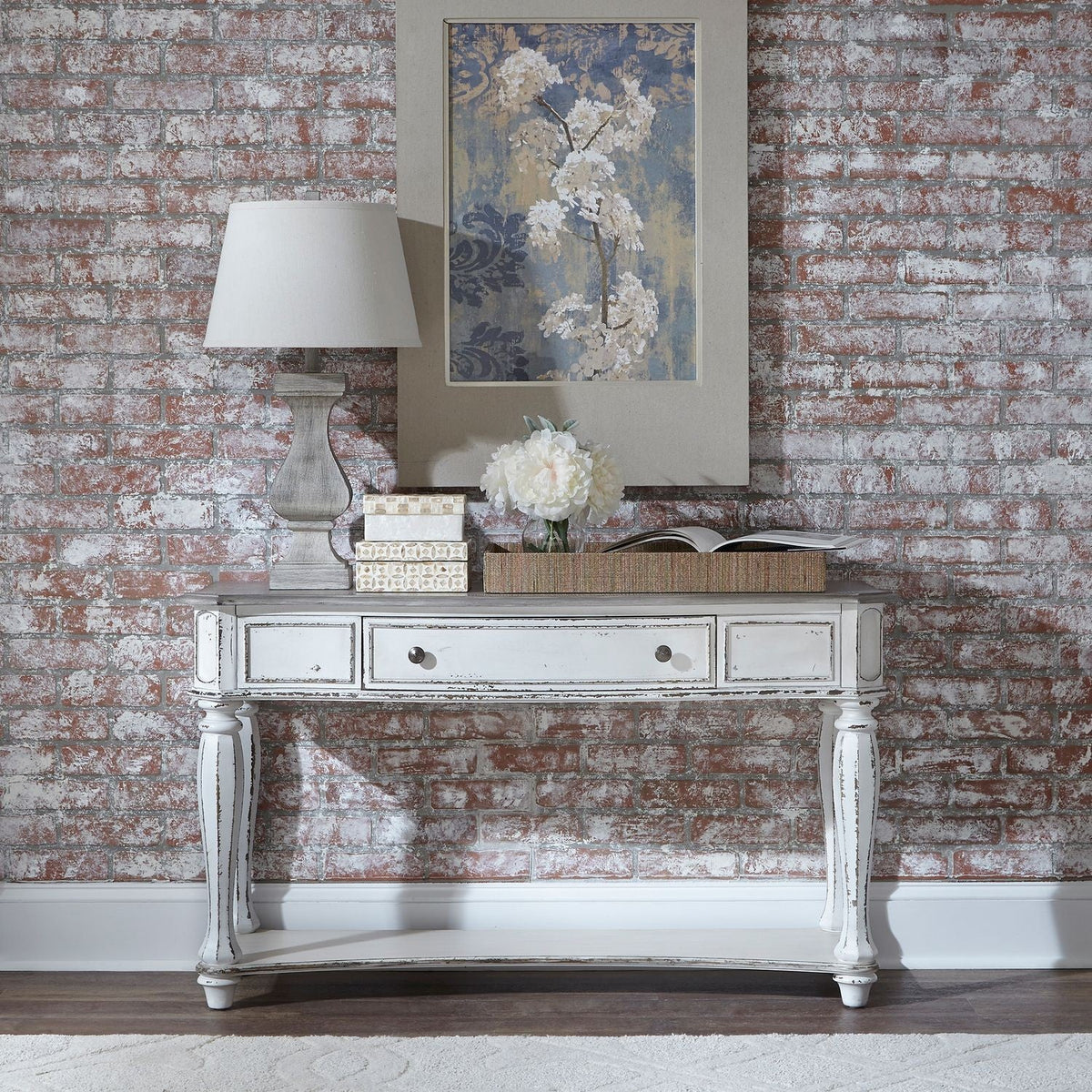 Liberty Furniture Cream and Brown Sofa Table — image 4