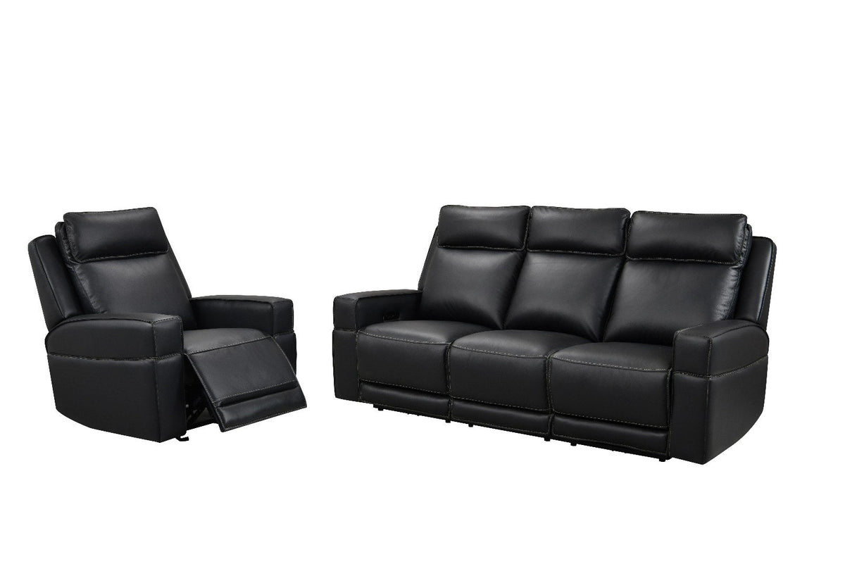 Leather Italia Valley black power reclining sofa with separately sold matching recliner
