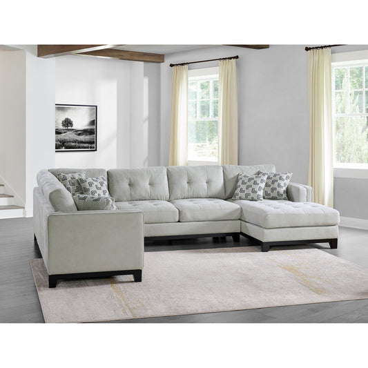 Elements International Wyatt 3-Piece U-Shaped Sectional with Ottoman - Light Gray Fabric