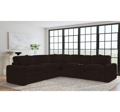 Elements International Masis Espresso 6-Piece Power Reclining Sectional - Dark Brown Ribbed Fabric