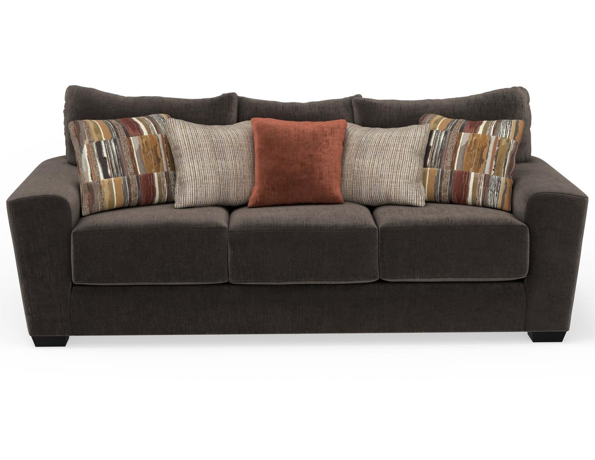 Corinthian Joshua Luscious Sable sofa, front view on a white background.