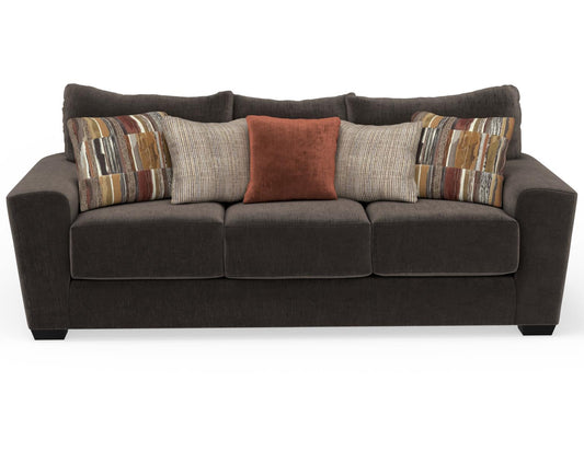 Corinthian Joshua Luscious Sable sofa, front view on a white background.
