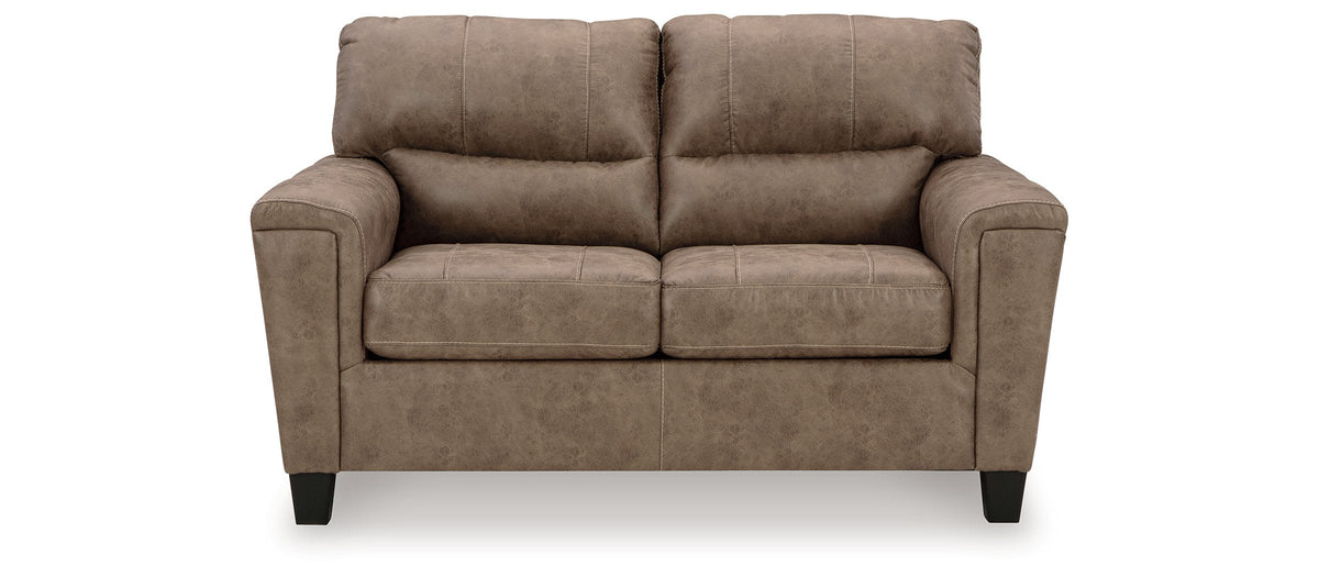 Ashley Navi Taupe Faux Leather Loveseat