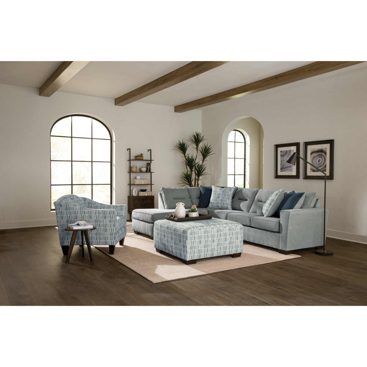 Behold Bono Sectional Set - Gray-Blue Fabric