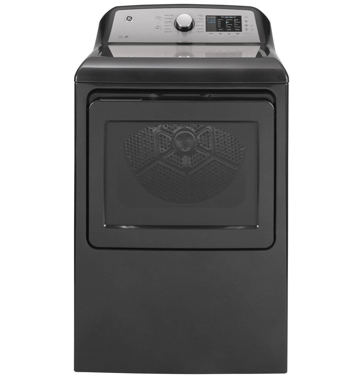 GE GTD72EBPNDG Diamond Gray electric dryer, front exterior