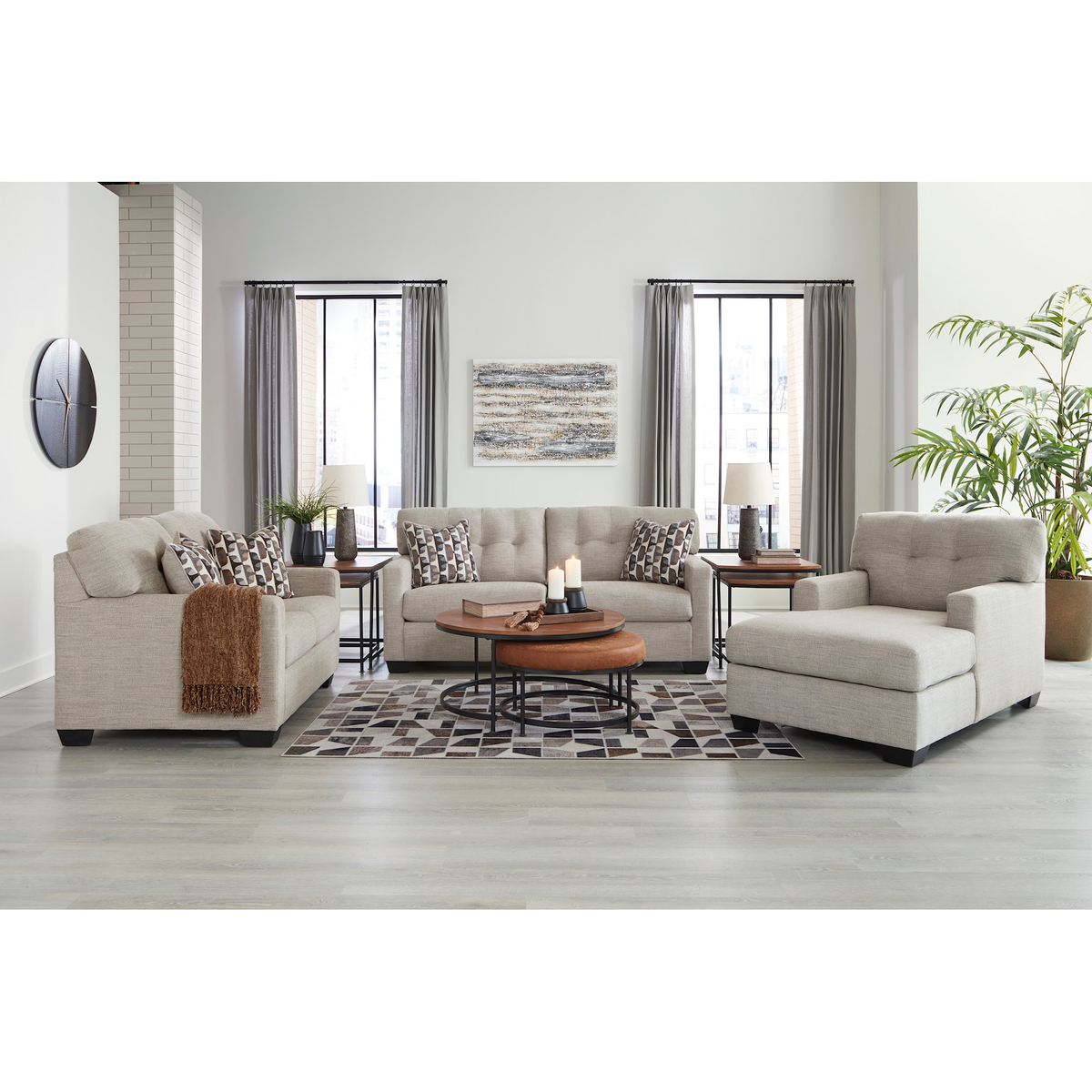 Ashley Furniture Ashley Mahoney Pebble Light Beige Tufted Fabric Chaise