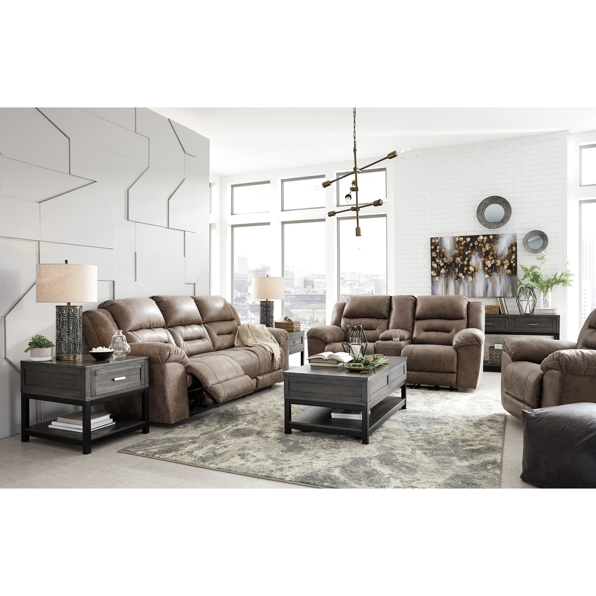 Ashley Furniture Ashley Stoneland Brownish-Gray Manual Reclining Sofa