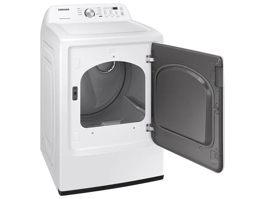 Samsung DVE45T3200W white electric dryer with reversible door open