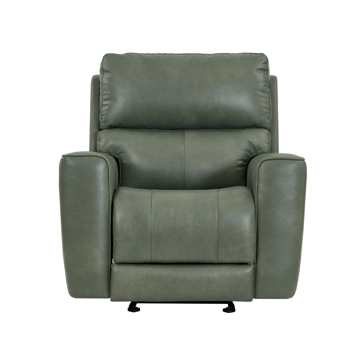 Leather Italia Laredo Sage Moss power glider recliner, standalone front view