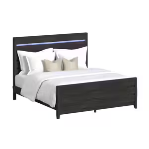 Elements International Tobias Black Wood Queen Bed with LED