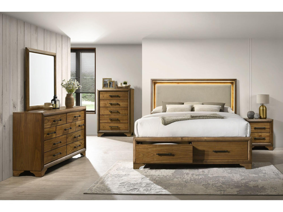 Elements International Harmony Warm Brown Walnut Dresser & Mirror