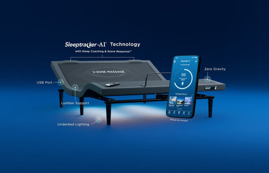 TEMPUR-Ergo Smart Base with Sleeptracker-AI feature labels; Queen shown, selected size may differ