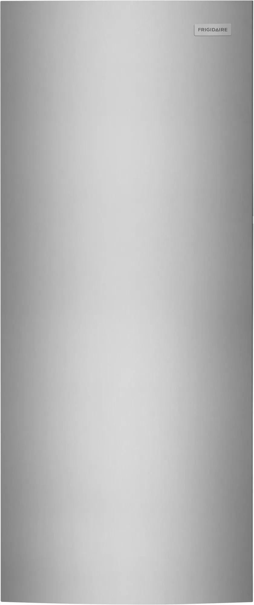 Frigidaire FFFU16F2VV upright freezer, closed front, fingerprint-resistant stainless-look exterior