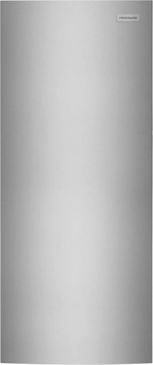Frigidaire FFFU16F2VV upright freezer, closed front, fingerprint-resistant stainless-look exterior