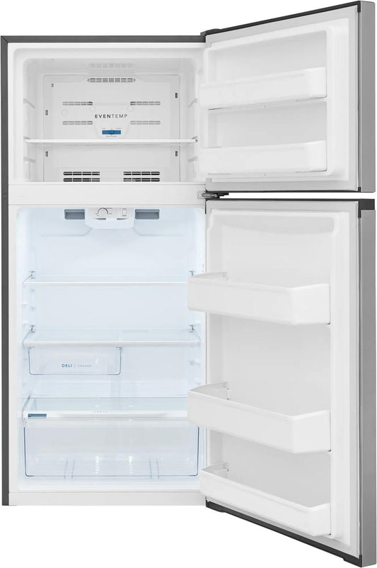 Frigidaire FFHT1425VV stainless-look top-freezer refrigerator, open interior view