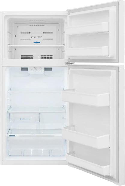 Frigidaire FFHT1425VW white top-freezer refrigerator, open interior view