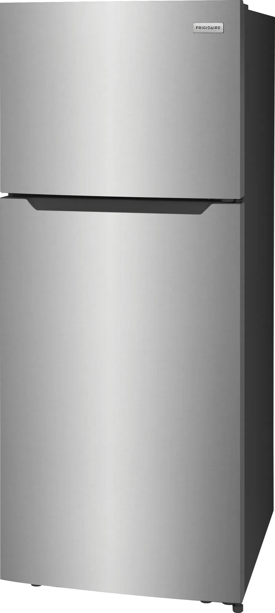 Frigidaire FFHT1822UV stainless steel look refrigerator, angled exterior # finish_fingerprint-resistant stainless steel look