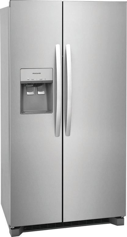 Frigidaire FRSC2333AS stainless steel side-by-side refrigerator, angled exterior