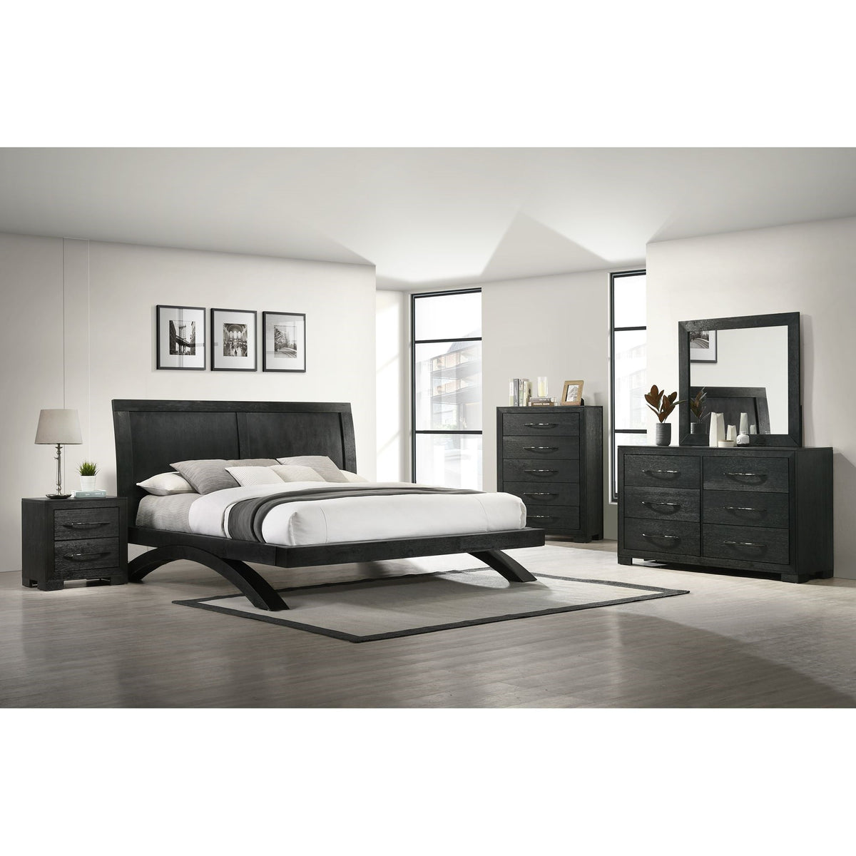 Elements International Allan B3410 Charcoal 2-Drawer Nightstand