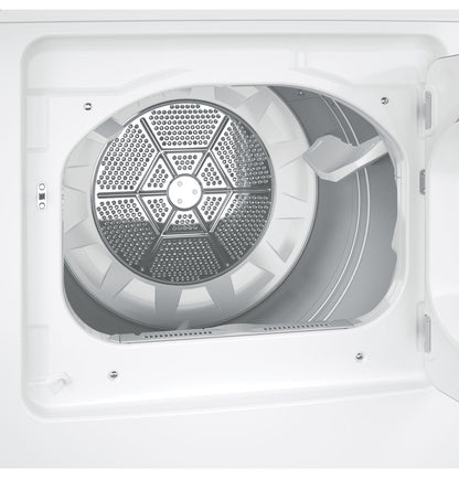 GE GTD42EASJWW electric dryer, open door and aluminized alloy drum