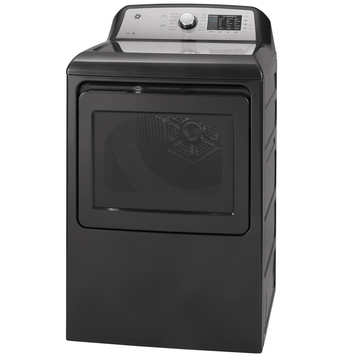 GE GTD72EBPNDG Diamond Gray electric dryer, opposite angle