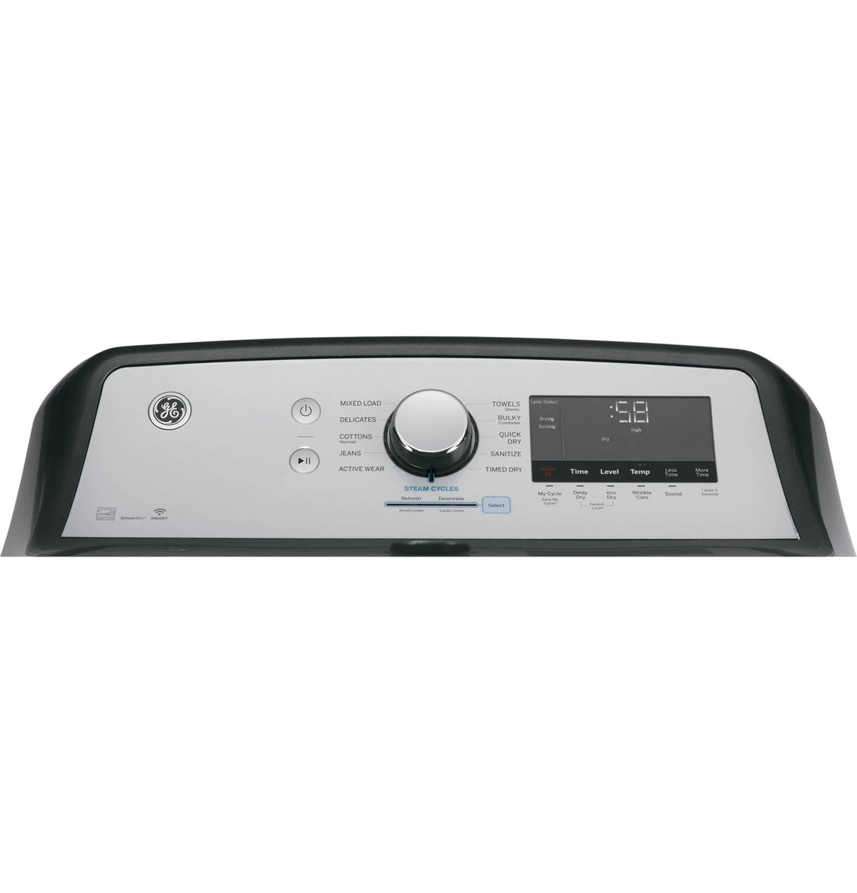GE GTD84ECPNDG electric dryer, control panel detail