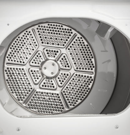 GE GTD84ECSNWS electric dryer, aluminized alloy drum detail