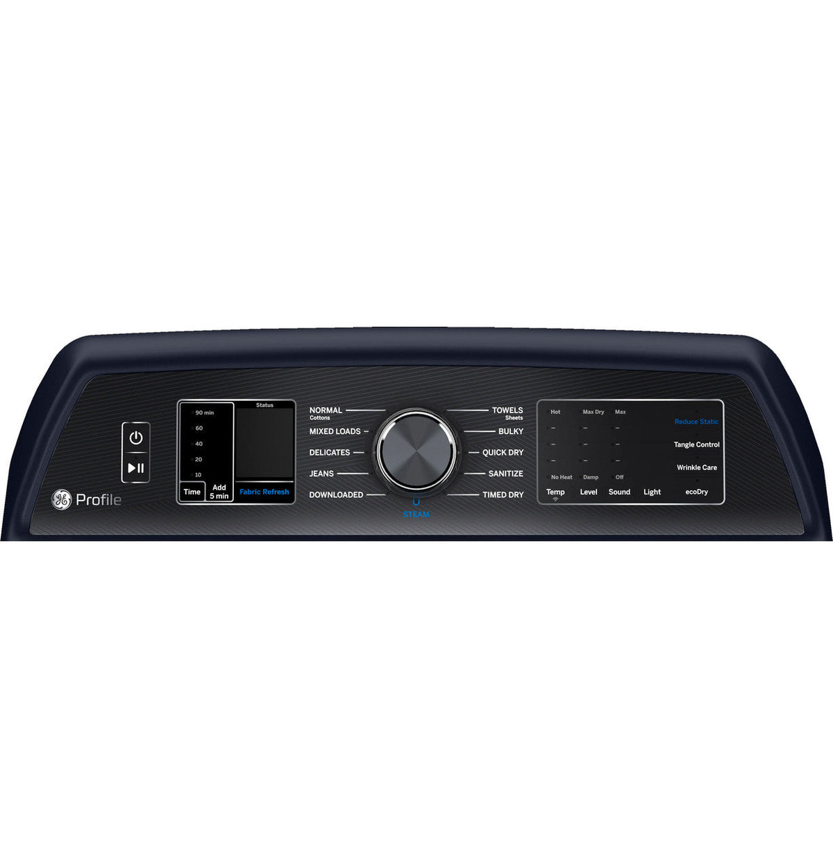 GE Profile PTD90EBPTRS electric dryer, control panel detail