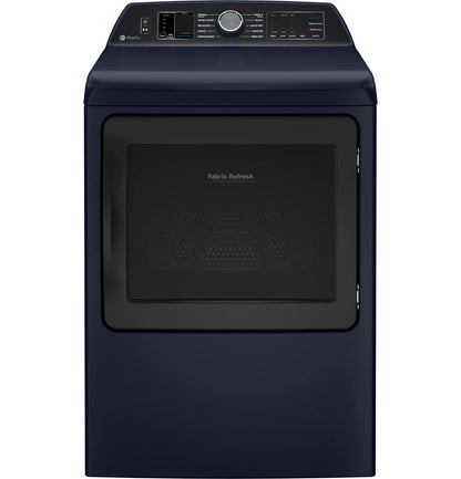 GE Profile PTD90EBPTRS Sapphire Blue electric dryer, clean front exterior