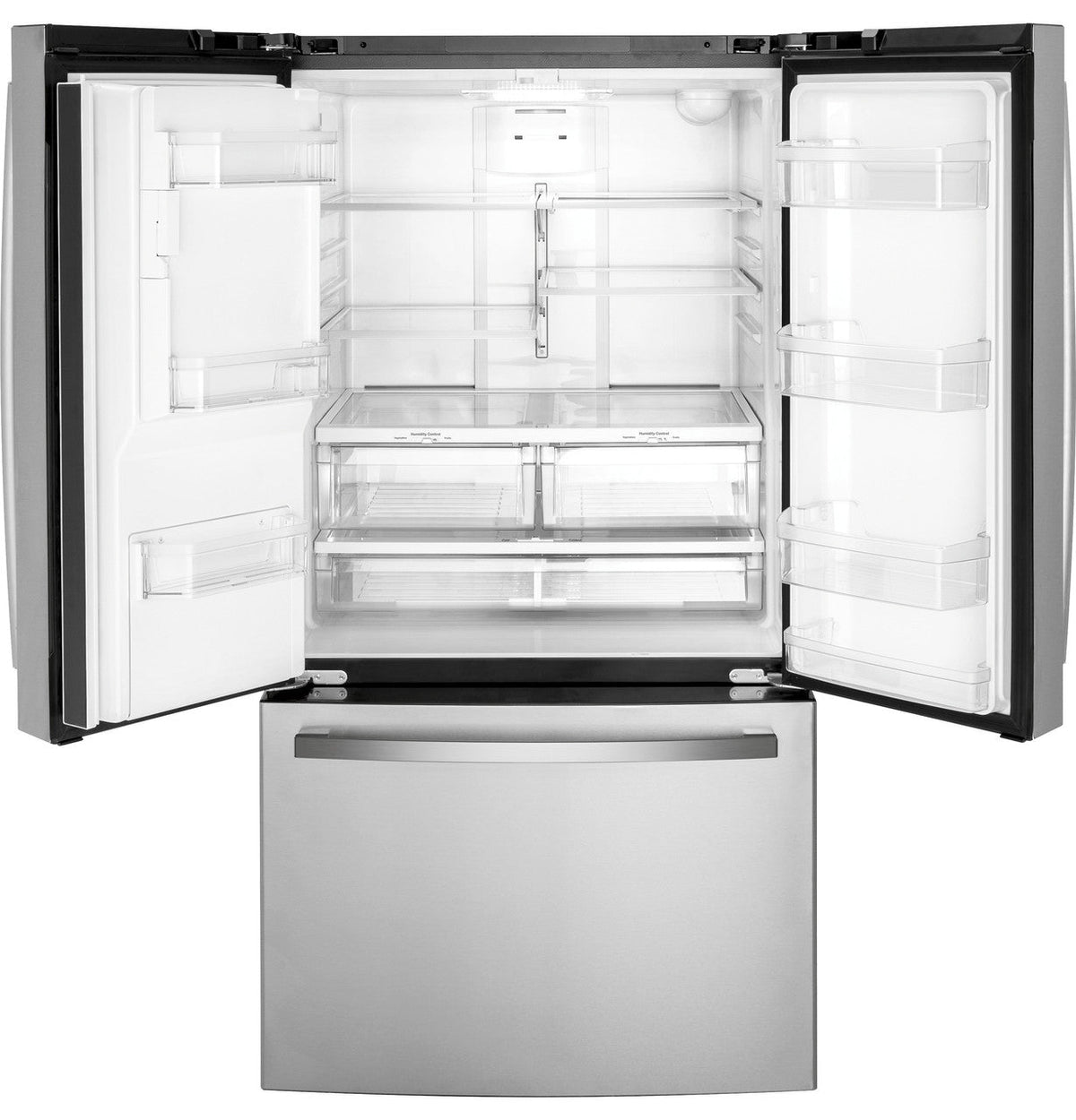 GE GFE26JYMFS refrigerator, open refrigerator interior