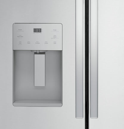 GE GFE26JYMFS refrigerator, water and ice dispenser detail